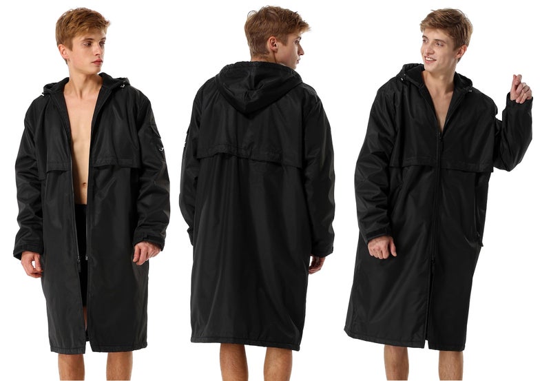 Adoretex 100% Waterproof Swim Parka, Hooded Warm Scuba Coat Surf Jacket for Men and Women (PK008) - Black/Black - M - Image 2